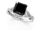 White gold Fancy Black Princess Cut Diamond  Halo Twist Band Solitaire Prong Setting Ring_25
