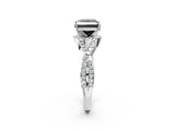 White gold Fancy Black Princess Cut Diamond  Halo Twist Band Solitaire Prong Setting Ring_26