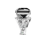 White gold Fancy Black Princess Cut Diamond  Halo Twist Band Solitaire Prong Setting Ring_29