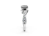 White gold Fancy Black Princess Cut Diamond Halo Twist Band Solitaire Prong Setting Ring_2