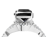 White gold Fancy Black Princess Cut Diamond Halo Twist Band Solitaire Prong Setting Ring_4