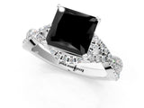 White gold Fancy Black Princess Cut Diamond  Halo Twist Band Solitaire Prong Setting Ring_55