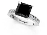White gold Fancy Black Princess Cut Diamond Milgrain Pavé Engagement Ring with Four-Prong Setting_1