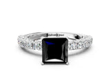 White gold Fancy Black Princess Cut Diamond Pavé Band Solitaire Ring with Prong Setting_24