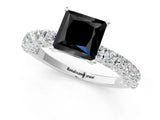 White gold Fancy Black Princess Cut Diamond Pavé Band Solitaire Ring with Prong Setting_25