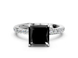 White gold Fancy Black Princess Cut Diamond Pavé Engagement Ring with Round  Accents and Prong Setting_24