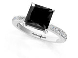 White gold Fancy Black Princess Cut Diamond Pavé Engagement Ring with Round  Accents and Prong Setting_25