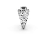 White gold Fancy Black Princess Cut Diamond Pave Art Deco Split Shank Ring with Four-Prong Setting_2