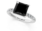 White gold Fancy Black Princess Cut Diamond Pave Band Solitaire Ring with Round  and Prong Setting_73