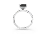 White gold Fancy Black Princess Cut Diamond Pave Band Solitaire Ring with Round  and Prong Setting_75