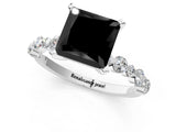 White gold Fancy Black Princess Cut Diamond Prong Set Engagement Ring with Pave Band_1
