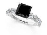 White gold Fancy Black Princess Cut Diamond Prong Setting with Side Stones on a Pave Band_1