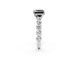 White gold Fancy Black Princess Cut Diamond Prong Setting with Side Stones on a Pave Band_2