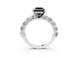 White gold Fancy Black Princess Cut Diamond Prong Setting with Side Stones on a Pave Band_3