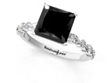 White gold Fancy Black Princess Cut Diamond Ring with Marquise and Round  Side Stones and Four-Prong Setting_61