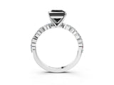White gold Fancy Black Princess Cut Diamond Ring with Marquise and Round  Side Stones and Four-Prong Setting_63