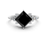 White gold Fancy Black Princess Cut Diamond Ring with Side Stones and Four-Prong Setting_60