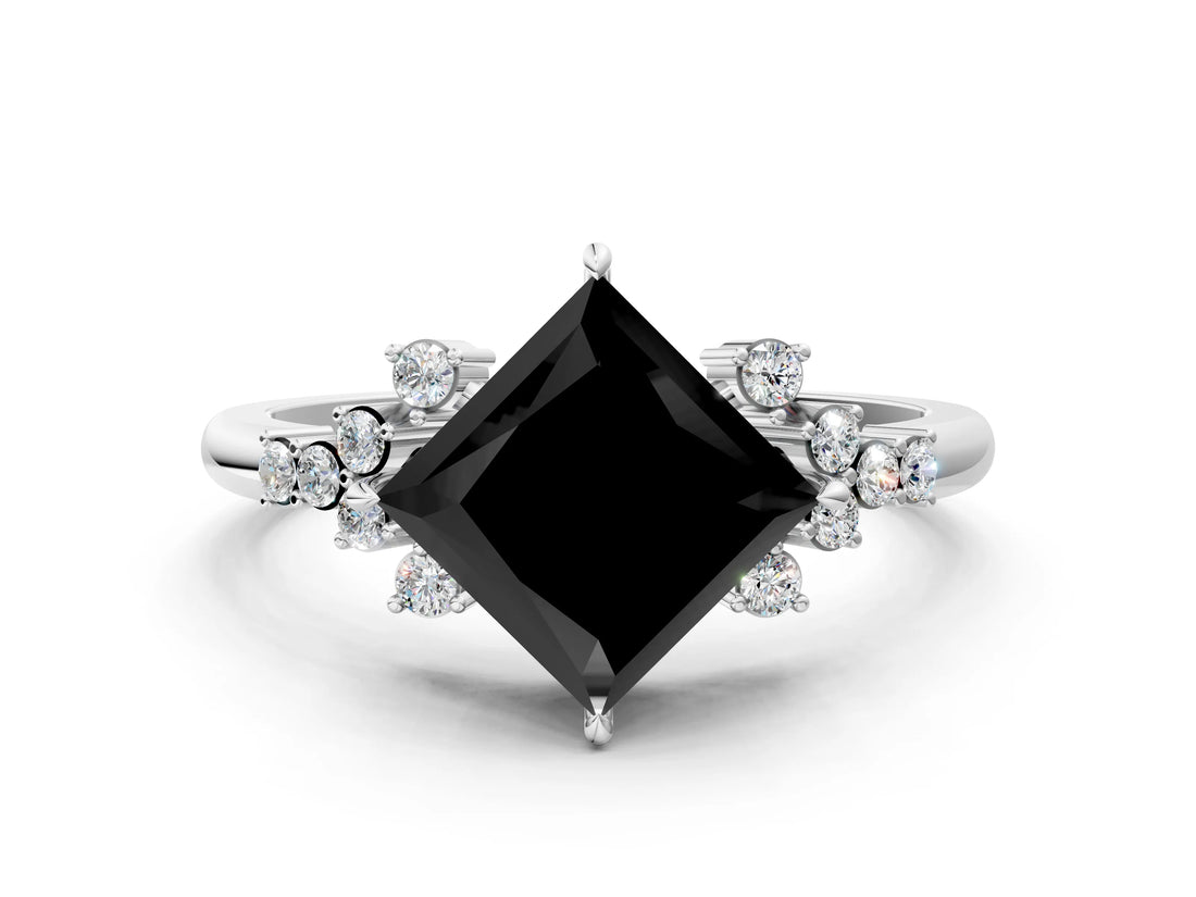 White gold Fancy Black Princess Cut Diamond Ring with Side Stones and Four-Prong Setting_72