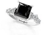 White gold Fancy Black Princess Cut Diamond Scattered Round Accent Ring with Prong Setting_13