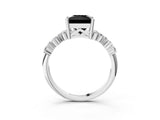 White gold Fancy Black Princess Cut Diamond Scattered Round Accent Ring with Prong Setting_15
