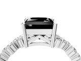White gold Fancy Black Princess Cut Diamond Scattered Round Accent Ring with Prong Setting_16