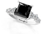 White gold Fancy Black Princess Cut Diamond Scattered Round Accent Ring with Prong Setting_25