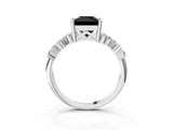White gold Fancy Black Princess Cut Diamond Scattered Round Accent Ring with Prong Setting_27