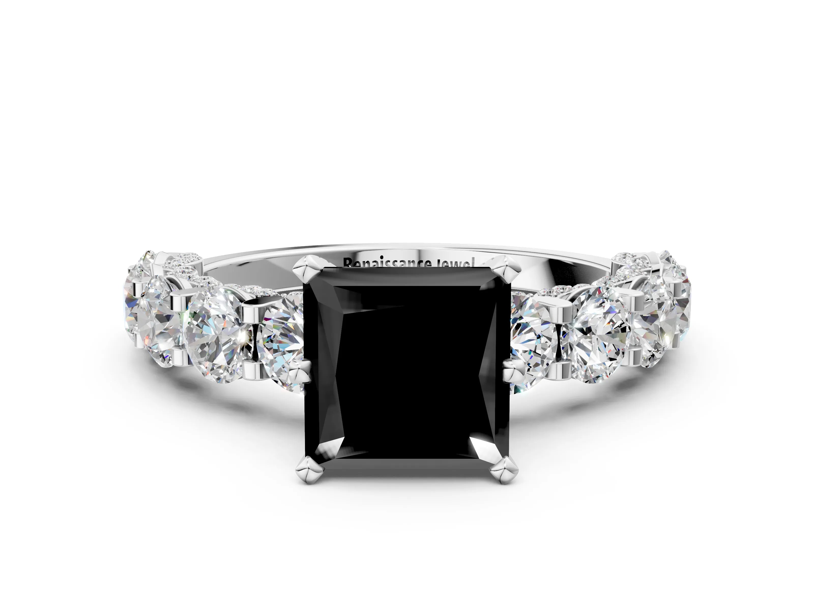 White gold Fancy Black Princess Cut Diamond Side Stone Engagement Ring with Four-Prong Setting_24