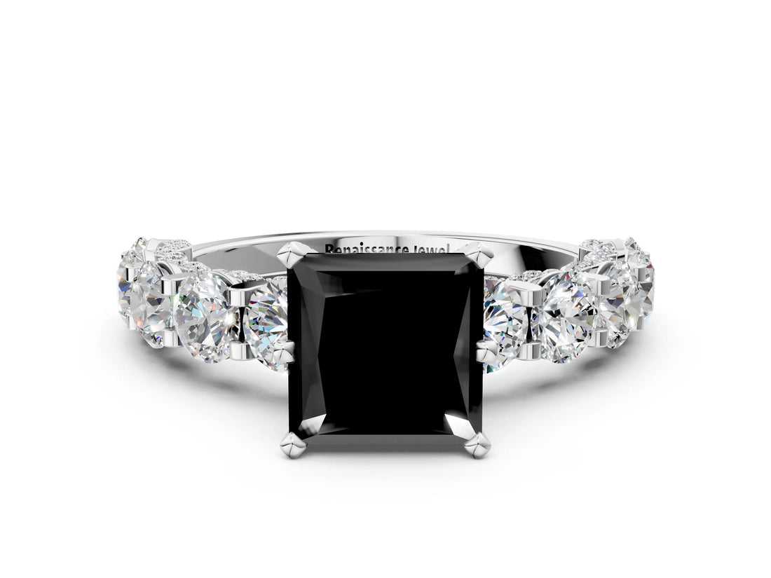 White gold Fancy Black Princess Cut Diamond Side Stone Engagement Ring with Four-Prong Setting_24