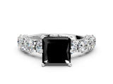 White gold Fancy Black Princess Cut Diamond Side Stone Engagement Ring with Four-Prong Setting_24