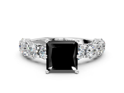 White gold Fancy Black Princess Cut Diamond Side Stone Engagement Ring with Four-Prong Setting_24