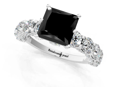 White gold Fancy Black Princess Cut Diamond Side Stone Engagement Ring with Four-Prong Setting_25
