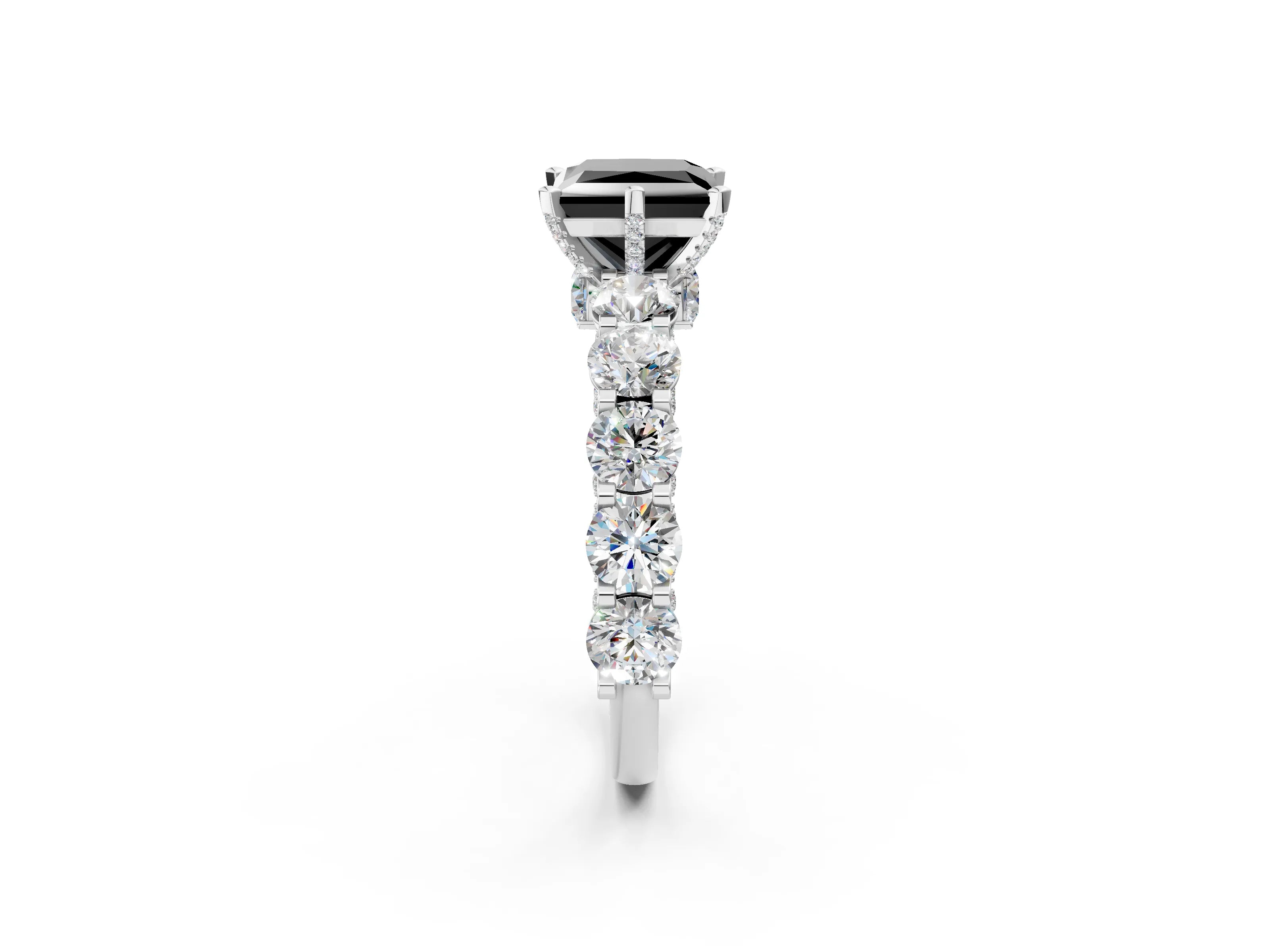 White gold Fancy Black Princess Cut Diamond Side Stone Engagement Ring with Four-Prong Setting_26