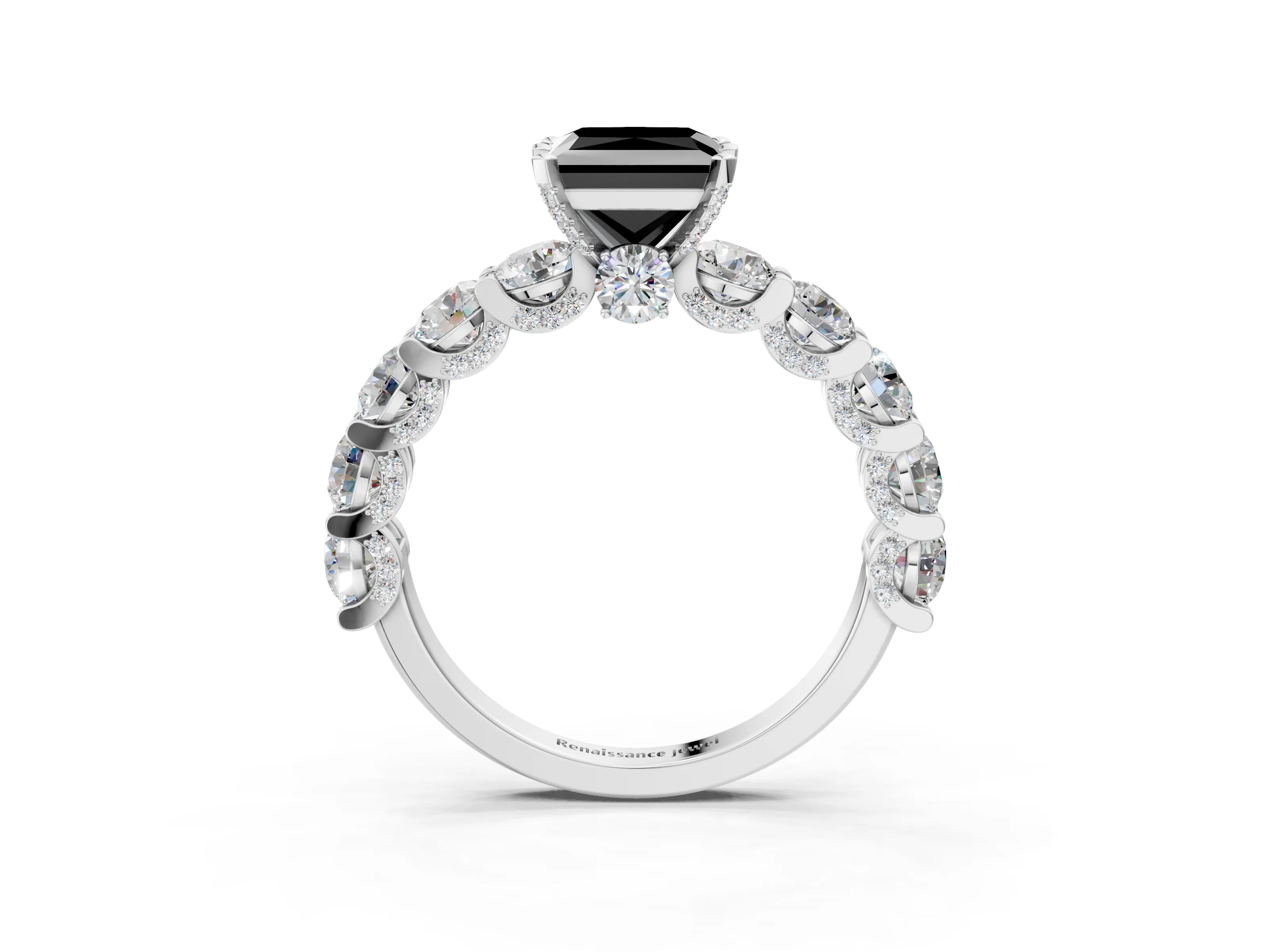 White gold Fancy Black Princess Cut Diamond Side Stone Engagement Ring with Four-Prong Setting_27