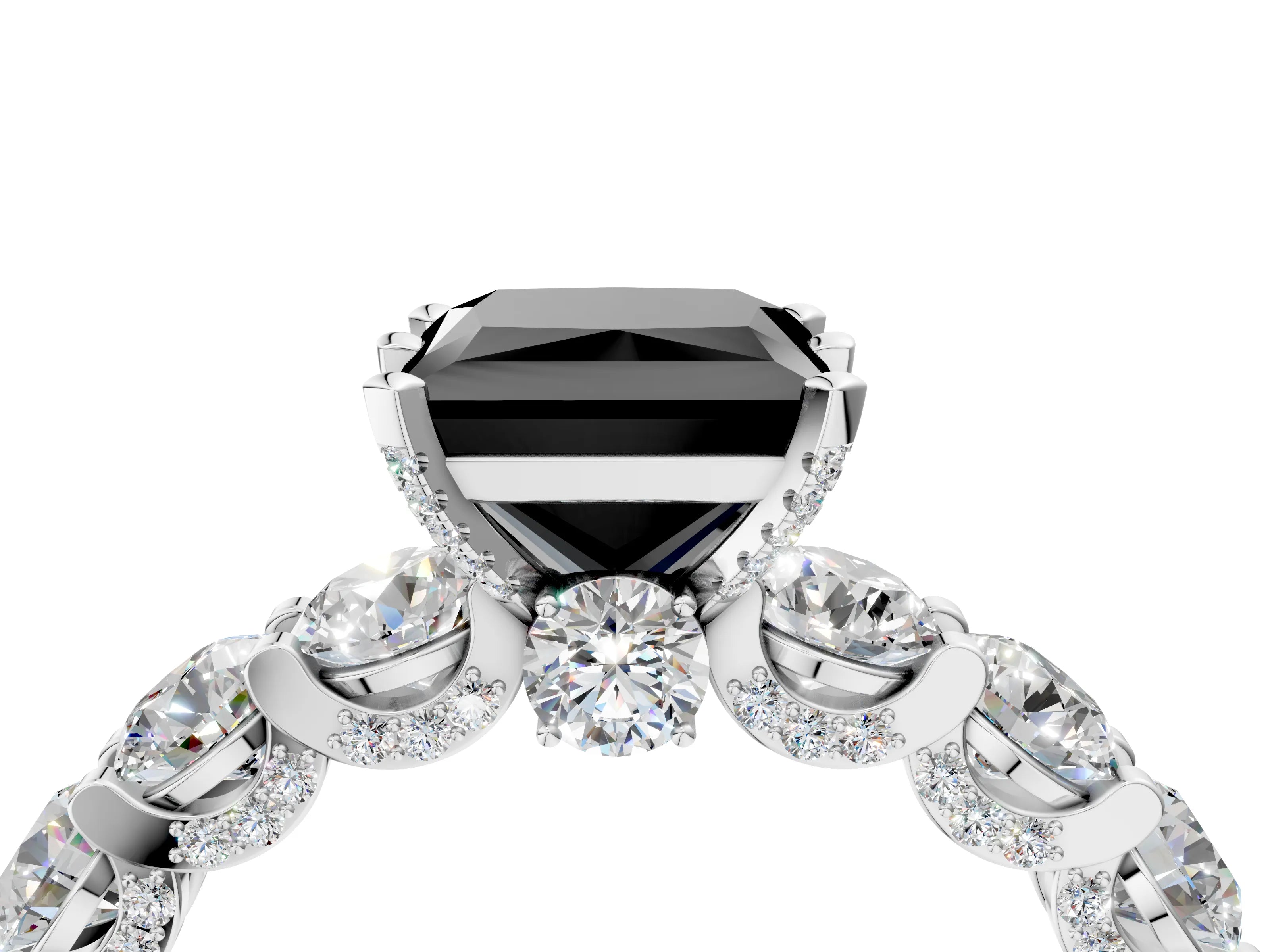 White gold Fancy Black Princess Cut Diamond Side Stone Engagement Ring with Four-Prong Setting_28