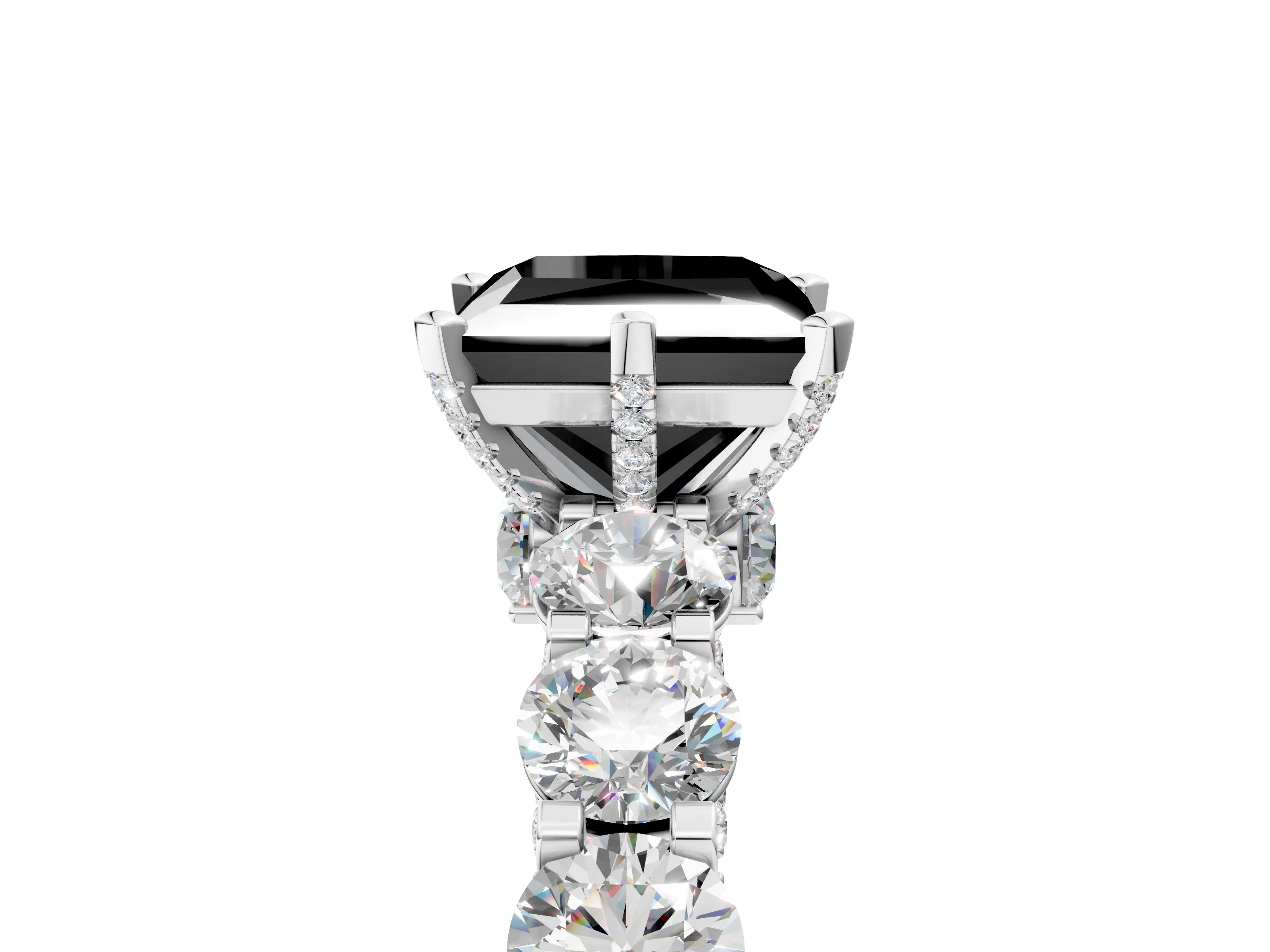 White gold Fancy Black Princess Cut Diamond Side Stone Engagement Ring with Four-Prong Setting_29