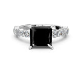 White gold Fancy Black Princess Cut Diamond Side Stone Solitaire Ring with Round  and Four-Prong Setting_12