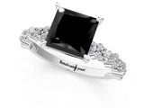 White gold Fancy Black Princess Cut Diamond Side Stone Solitaire Ring with Round  and Four-Prong Setting_13