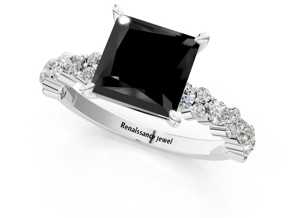 Platinum Princess Cut Pear Side Stone Engagement Ring Setting for Black Center