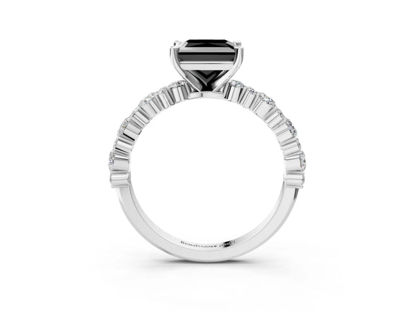 Platinum Princess Cut Pear Side Stone Engagement Ring Setting for Black Center