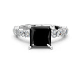 White gold Fancy Black Princess Cut Diamond Side Stone Solitaire Ring with Round  and Four-Prong Setting_48