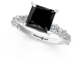 White gold Fancy Black Princess Cut Diamond Side Stone Solitaire Ring with Round  and Four-Prong Setting_49
