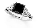 White gold Fancy Black Princess Cut Diamond Solitaire Engagement Ring with Celtic Knot Band and Four-Prong Setting_1