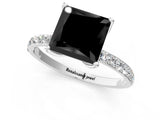 White gold Fancy Black Princess Cut Diamond Solitaire Engagement Ring with Pavé Band and Prong Setting_1
