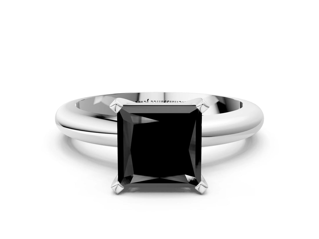 White gold Fancy Black Princess Cut Diamond Solitaire Engagement Ring with Round Band and Four-Prong Setting_96