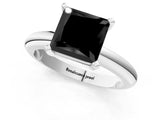White gold Fancy Black Princess Cut Diamond Solitaire Engagement Ring with Round Band and Four-Prong Setting_97