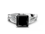 White gold Fancy Black Princess Cut Diamond Solitaire Engagement Ring with Twisted Pavé Band and Four-Prong Setting_60