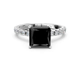 White gold Fancy Black Princess Cut Diamond Solitaire Pavé Band with Four-Prong Setting