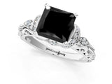 White gold Fancy Black Princess Cut Diamond Solitaire Ring with Filigree Band and Four-Prong Setting_13