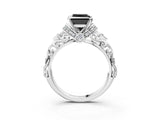 White gold Fancy Black Princess Cut Diamond Solitaire Ring with Filigree Band and Four-Prong Setting_15